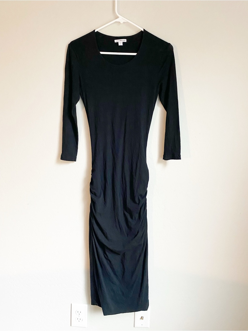 Standard James Perse Ruched Cut-Out Open Back Midi Dress Black Size 1/Small
